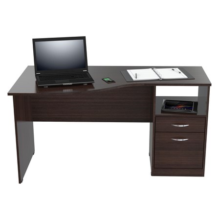 Inval Curved Top Desk 55.21 in. W Espresso Rectangular 2 -Drawer with File Storage ES-2203